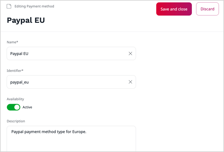 Payment method of custom type Payment method of custom type